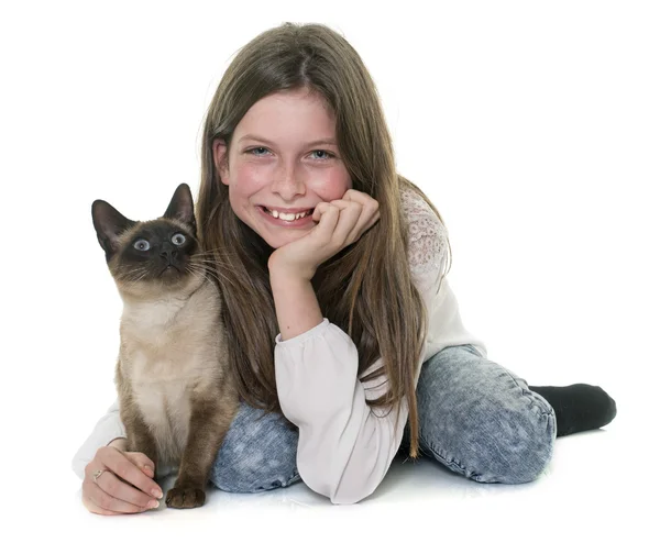 Child and siamese cat — Stock Photo, Image