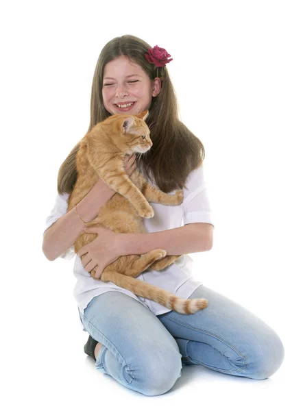 Ginger cat and teenager — Stock Photo, Image