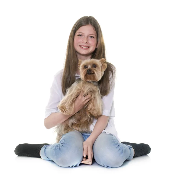 Yorkshire terrier and teenager — Stock Photo, Image