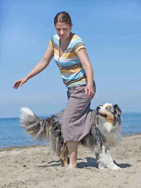 Perro bailando en la playa — Foto de Stock