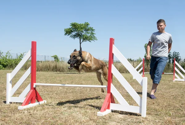 Adolescent et chien en agilité — Photo