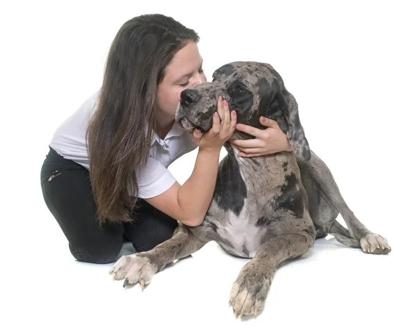 Great Dane and teenager — Stock Photo, Image