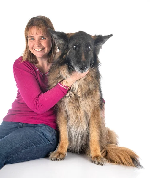 Old German Shepherd Woman Front White Background Royalty Free Stock Photos