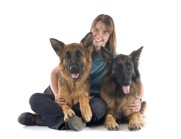 Frau und Hunde — Stockfoto