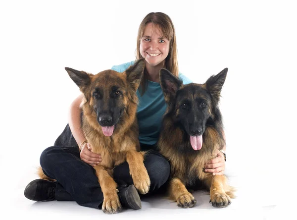 Mulher e cães — Fotografia de Stock