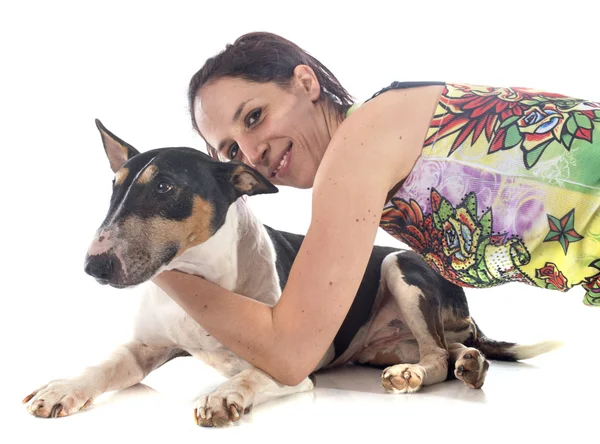 Bull terrier and woman — Stock Photo, Image