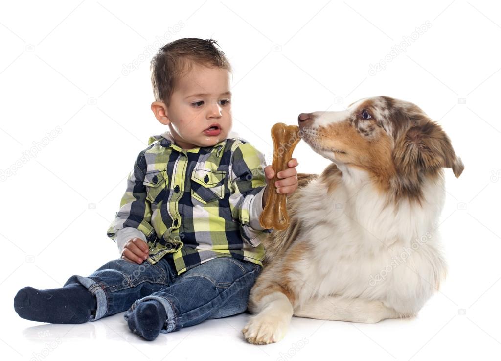 little boy and dog