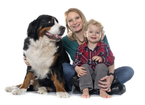 Küçük çocuk, köpek ve anne — Stok fotoğraf