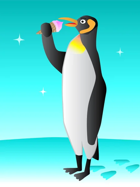 Penguin eats icecream — Stock Vector