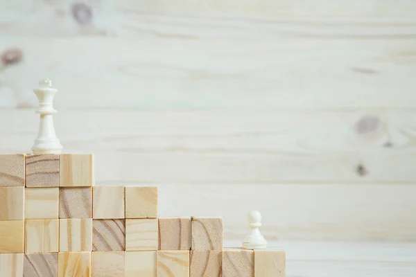 Business Hierarchy Strategy Concept Chess Pieces Chess Standing Pyramid Wooden — Stock Photo, Image