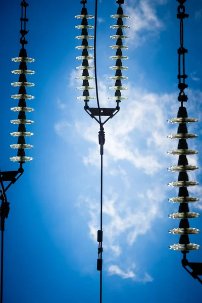 Elektricitet Den Største Energi Verden Højspændingspost Højspænding Tårn Himmel Baggrund - Stock-foto