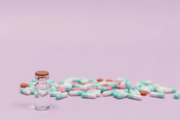 Pill Injection Bottle Pink Background Copy Space — Stock Photo, Image