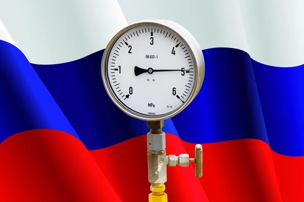 Wellhead Pressure Gauge on flag Russia — Stock Photo, Image