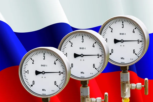 Wellhead Pressure Gauge on flag Russia — Stock Photo, Image