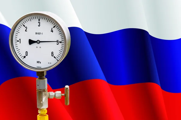 Wellhead Pressure Gauge on flag Russia — Stock Photo, Image