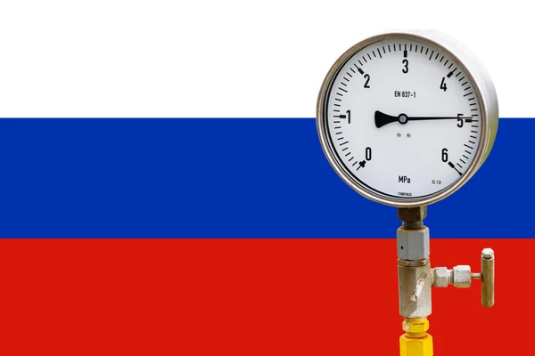 Wellhead Pressure Gauge on flag Russia — Stock Photo, Image