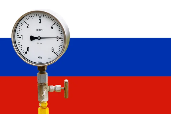 Wellhead Pressure Gauge on flag Russia — Stock Photo, Image