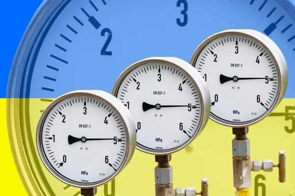 Wellhead Pressure Gauge on flag Ukraine 