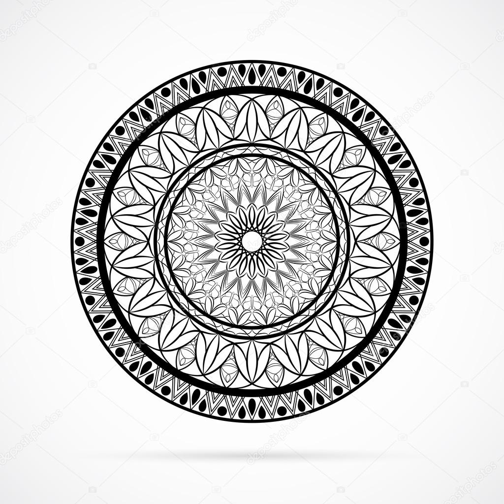 Mandala fiore di colore vettore nero sopra priorit  bassa bianca Elemento per disegni scheda dell invito yoga meditazione astrologia libro da colorare
