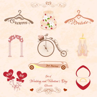 Set of Wedding and Valentines Day elements vector