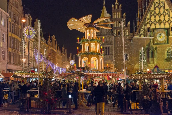 Mercado de Navidad en Wroclaw, Polonia — Foto de Stock