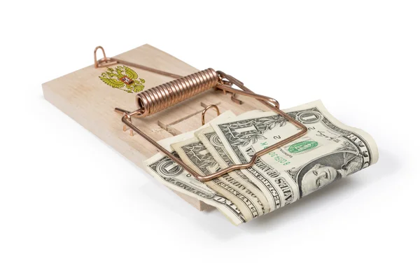 Armadilha do mouse russo com notas de dólar — Fotografia de Stock