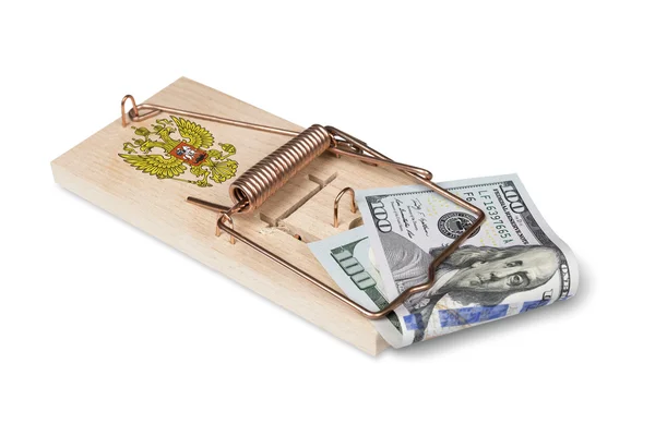 Trampa de ratón ruso con billetes de dólar — Foto de Stock