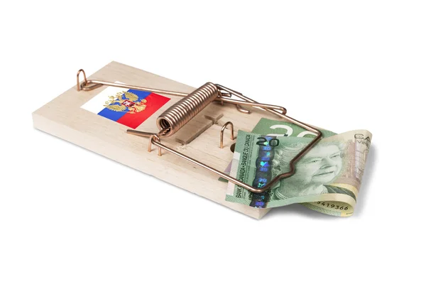 Російський мишоловки з Канадським доларову купюру — стокове фото