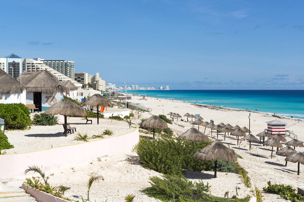 A view of the beautiful beach in Cancun, Mexico