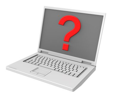 Soru işareti işareti ile dizüstü bilgisayar