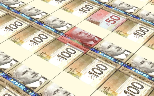 Kanadische Dollarscheine stapeln sich im Hintergrund. — Stockfoto