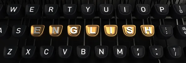 Máquina de escribir con botones de oro INGLÉS —  Fotos de Stock
