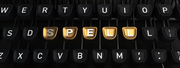 Typewriter with SPELL gold buttons — Stock Photo, Image