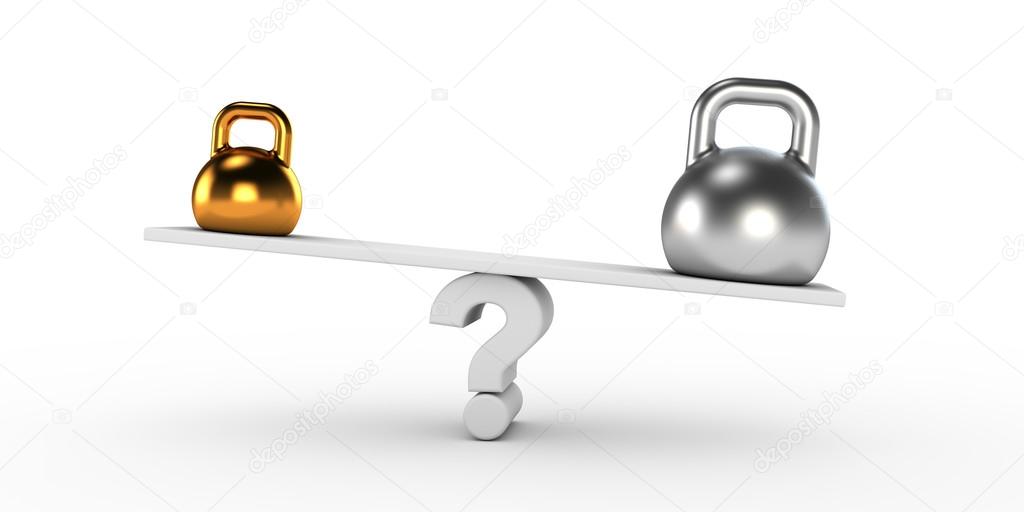 Two gold and silver kettlebells  in equilibrium