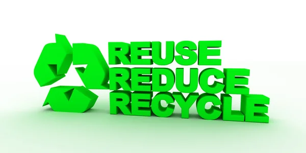 Trzy słowa razem recyklingu, zmniejszyć, zmniejszenie. — Zdjęcie stockowe
