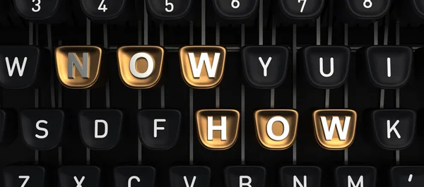 Schrijfmachine met nu hoe knoppen — Stockfoto