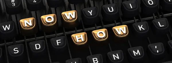 Máquina de escribir con AHORA CÓMO botones —  Fotos de Stock