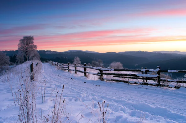 Sunrise in winter mountains . Sunrise in Carpathian Mountains, Ukraine