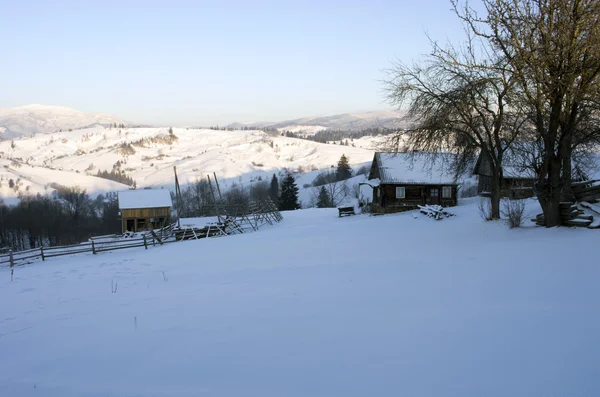 Vale Montanha Dos Cárpatos Coberto Com Neve Fresca Majestosa Paisagem — Fotografia de Stock