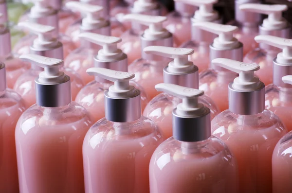 Composición Con Botellas Plástico Productos Belleza Cuidado Corporal Fotos de stock libres de derechos