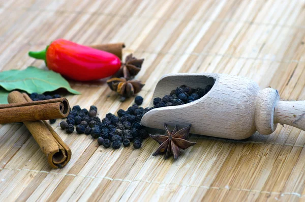 Condimente. Spice în lingură de lemn. ierburi . — Fotografie, imagine de stoc