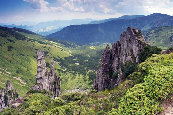 Mañana brumosa ladera de la montaña (Cárpatos Mt, Ucrania ) — Foto de Stock