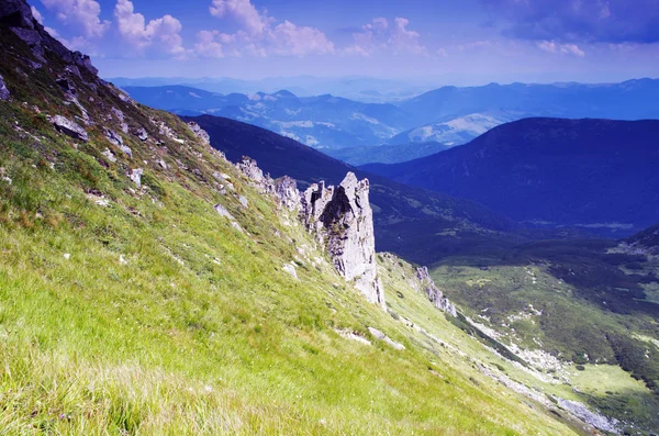 Mattina nebbioso fianco della montagna (Carpazi Mt, Ucraina ) — Foto Stock