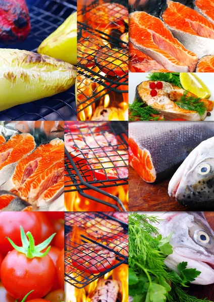 Колаж з різних фотографій морепродуктів — стокове фото