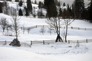 Sunrise kış dağlarda. Sunrise Karpat Dağları, Ukrayna