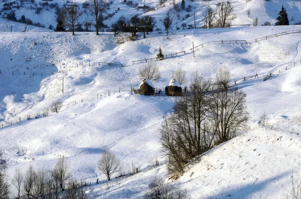 Karpatengebirgstal mit Neuschnee bedeckt. majestätisch — Stockfoto
