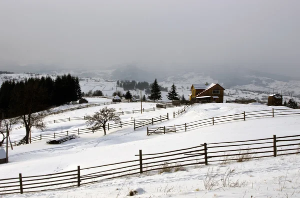 Karpatengebirgstal mit Neuschnee bedeckt. majestätisch — Stockfoto