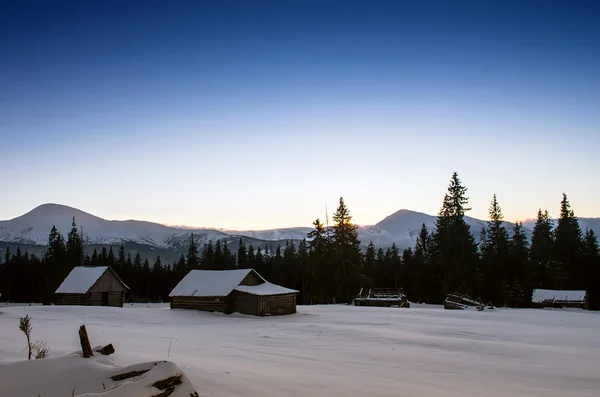 Karpaten bergdal bedekt met verse sneeuw. Majestueuze lan — Stockfoto