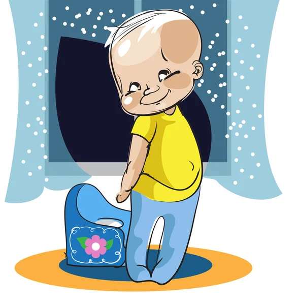 Niño pequeño preparándose para dormir — Vector de stock