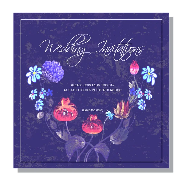 Invitación de boda con estampado floral — Vector de stock